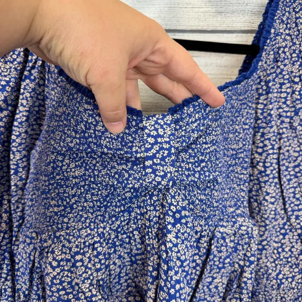 Free People Women's Blue Brittnee Print Smocked Back Peplum Top Size Small